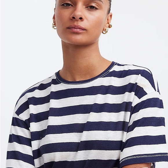 NWT Madewell Linen-Blend Crewneck Oversized Tee - Picture 2 of 5